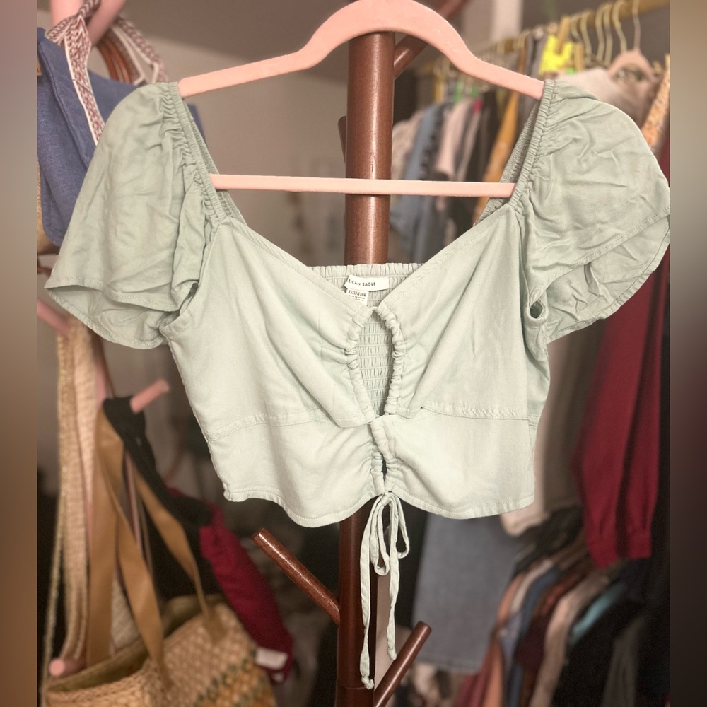Must BUY 2 Items‼️ American Eagle Ruched Top - Light Green Mint